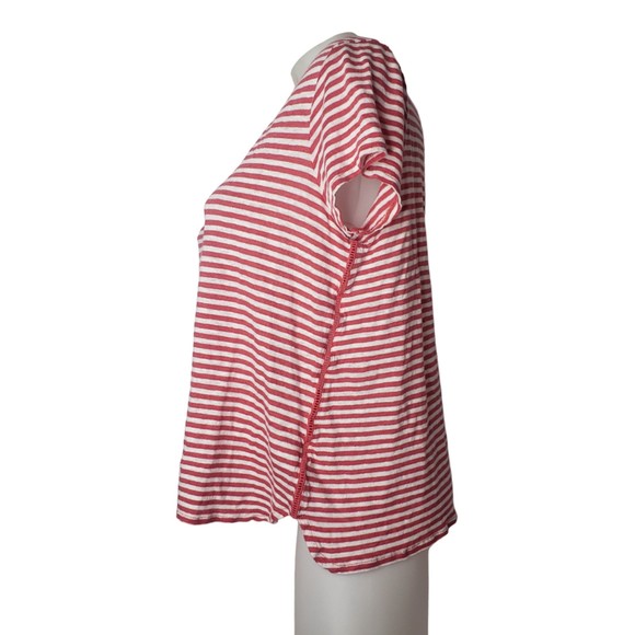 JONES NEW YORK Red and White Striped Linen Short Sleeve Shirt Size Large - Picture 2 of 5